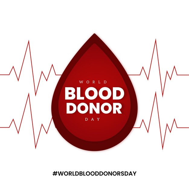 Free vector happy world blood donor day red white black background social media design banner free vector