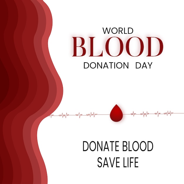 Free vector happy world blood donor day red white black background social media design banner free vector