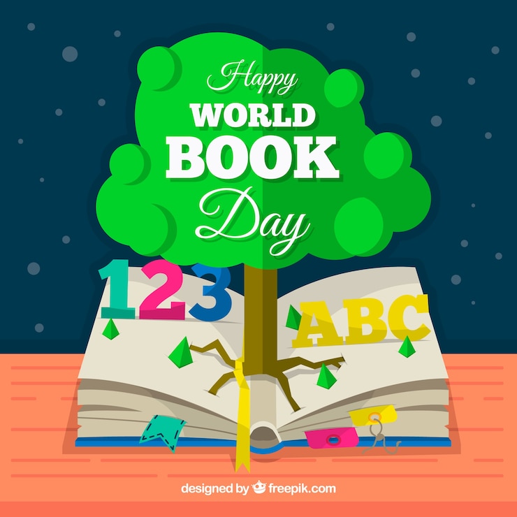 Free Vector happy world book day background in flat design