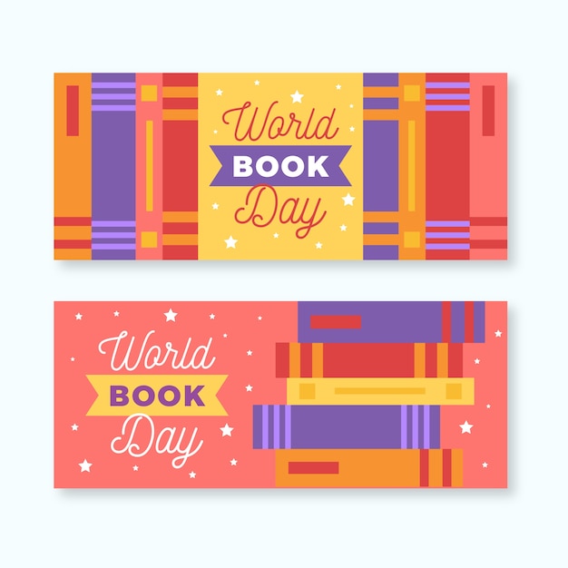 Счастливый мир книжного дня стопки книг баннеров