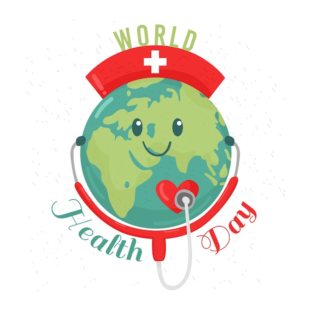 Happy world health day planet with stethoscope