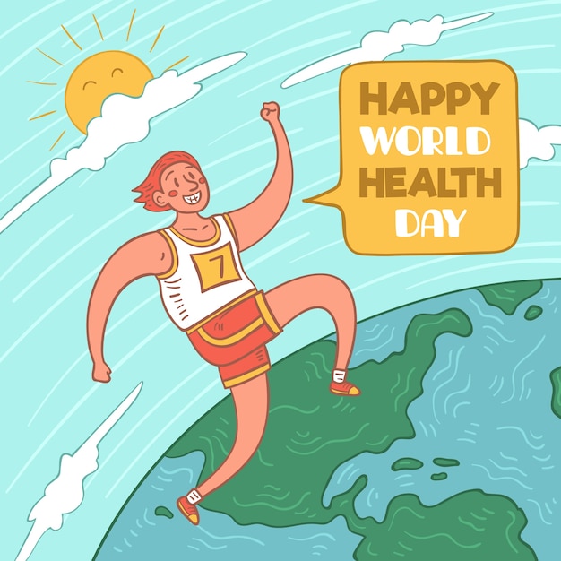 Happy world health day with person running