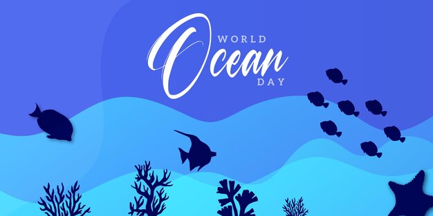 Happy World Ocean Day Blue Background Social Media Design Banner Free Vector