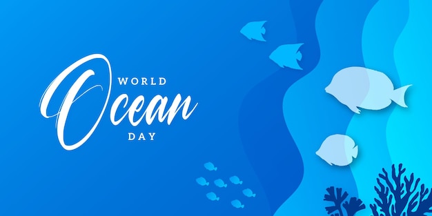 Happy World Ocean Day Blue Background Social Media Design Banner Free Vector