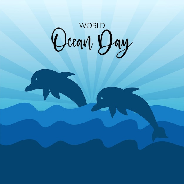 Free vector happy world ocean day blue black background social media design banner free vector