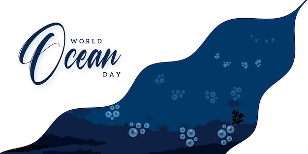 Free vector happy world ocean day blue white background social media design banner free vector