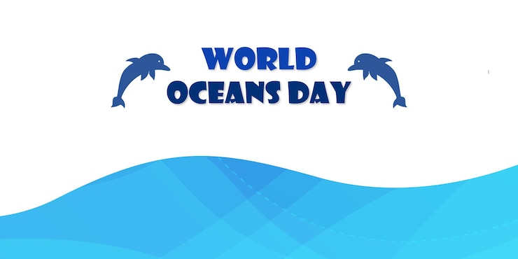Free Vector happy world ocean day blue white background social media design banner free vector