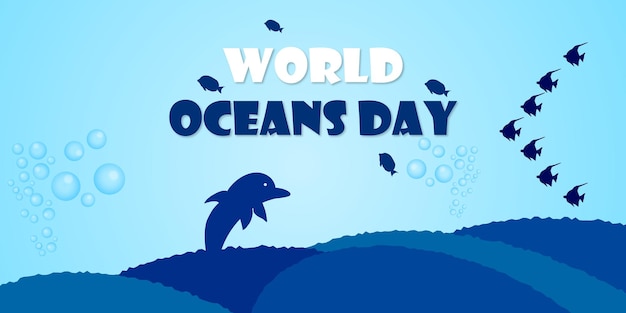 Happy world ocean day blue white background social media design banner free vector