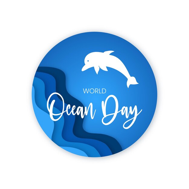 Happy World Ocean Day Blue White Background Social Media Design Banner Free Vector