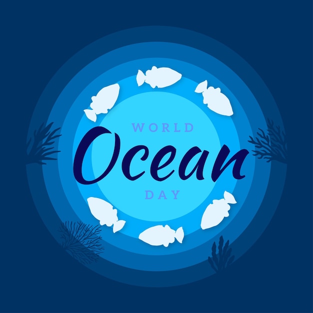 해피 세계 바다의 날 파란색 흰색 배경 소셜 미디어 디자인 배너 무료 벡터