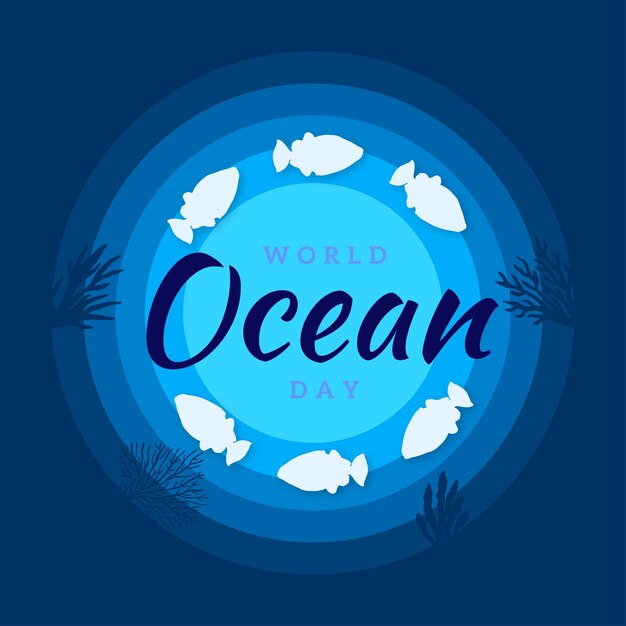 Happy World Ocean Day Blue White Background Social Media Design Banner Free Vector