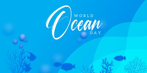 Happy World Ocean Day Sea Blue Background Social Media Design Banner Бесплатные векторы