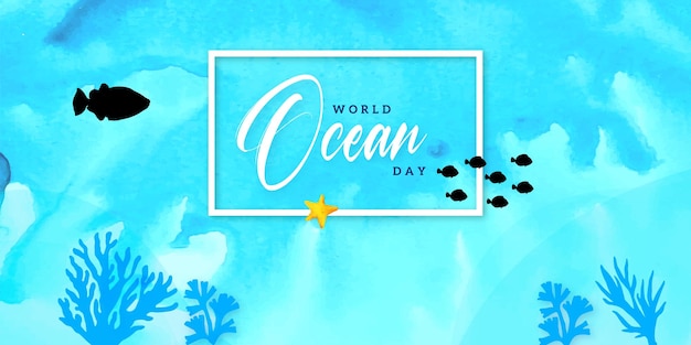 幸せな世界海洋デー海の青い背景ソーシャルメディアデザインバナー無料ベクトル