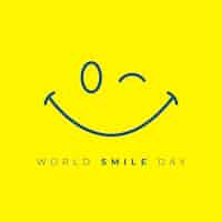 Free vector happy world smile day yellow background with cartoon funny face vector