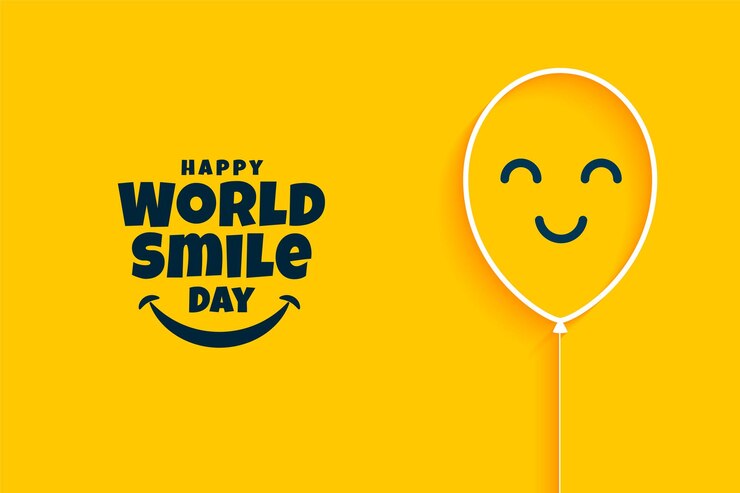 Free Vector happy world smile day yellow background with smiley balloon