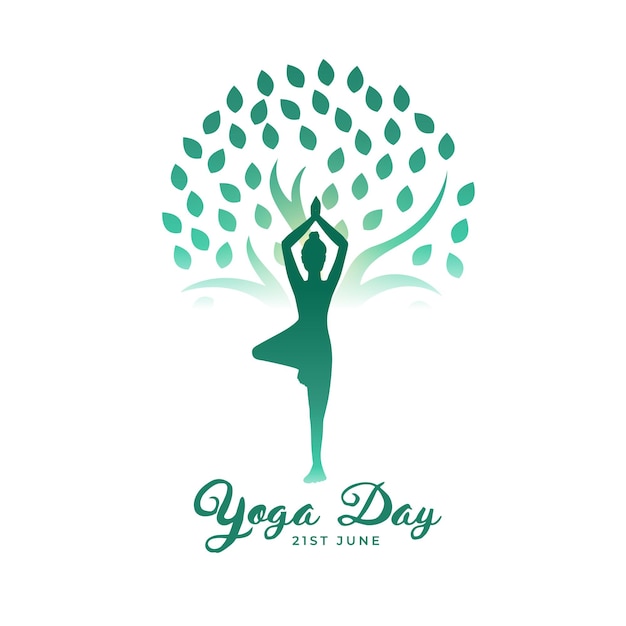 Free vector happy world yoga day background with a lady under artistic tree