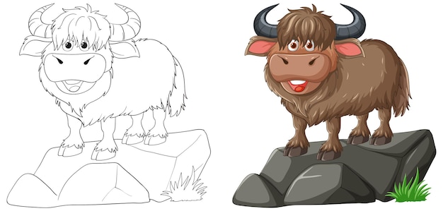 Free vector happy yak on a rock illustration