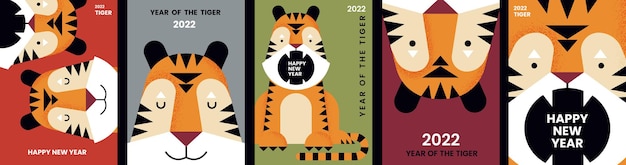 Happy year 2022 of the tiger. set of vector  illustrations for poster, banner, postcard or cover.