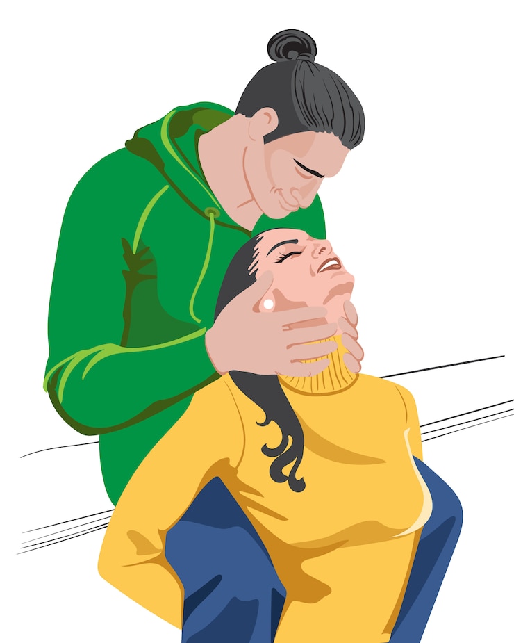 Free Vector happy young couple with colorful green and yellow clothes preparing to kiss