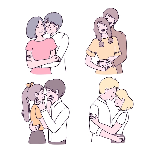 행복 한 어린 소녀와 소년 사랑 그림 세트