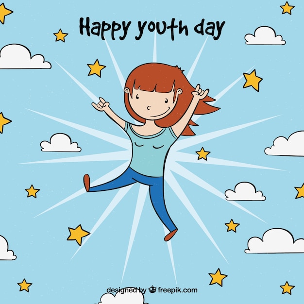 Free vector happy young girl day background with hand drawn stars