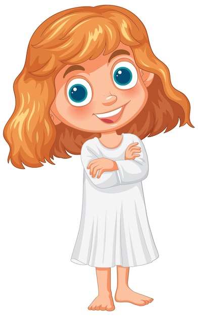 Бесплатное векторное изображение Счастливая молодая девушка в белом платье