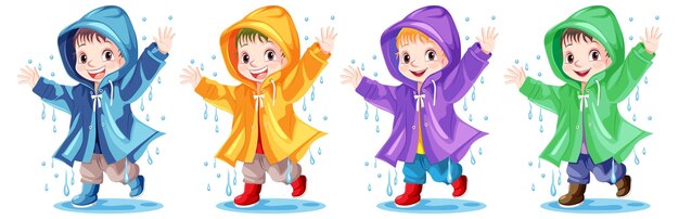 Happy young kid in raincoat