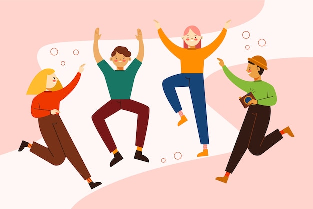 Free vector happy young people jumping