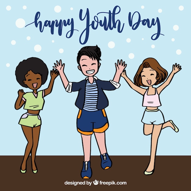 Free vector happy youth day background with happy friends