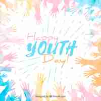 Free vector happy youth day background with watercolor colorful hands