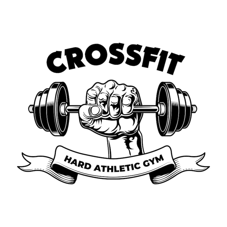 Free Vector hard athletic fitness club. gym vintage emblem, bodybuilder arm with barbell
