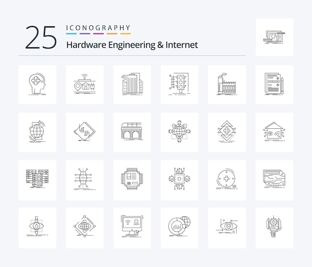 Vettore gratuito pacchetto di icone di ingegneria hardware e internet 25 linee che include il monitoraggio della città del sensore urbano