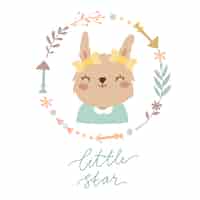 Free vector hare in a wreath. little star
