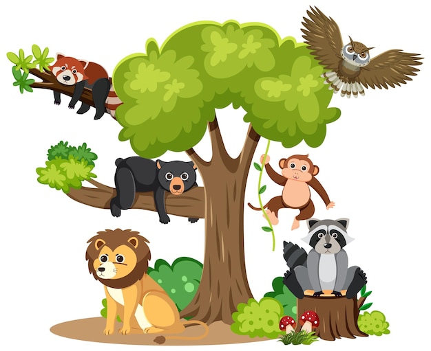 Free vector harmonious coexistence of wild animals in forest