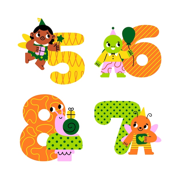 Free vector harmony birthday numbers stickers collection