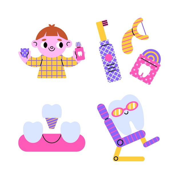 Free vector harmony dental care stickers collection