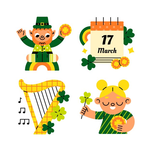 Free vector harmony st patricks day stickers collection