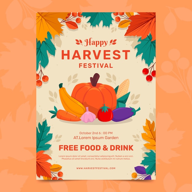 Free vector harvest festival celebration vertical poster template