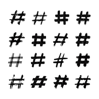 Hashtags vector ink painted tag icons on white background