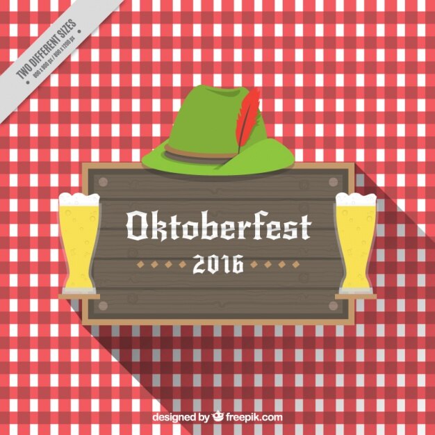 Free vector hat and beers on background with red squares