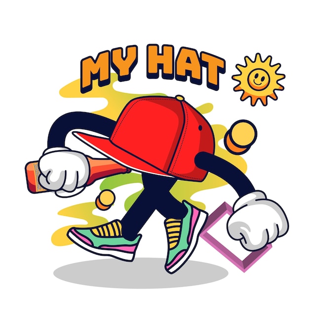 Hat character vintage 90's illustration