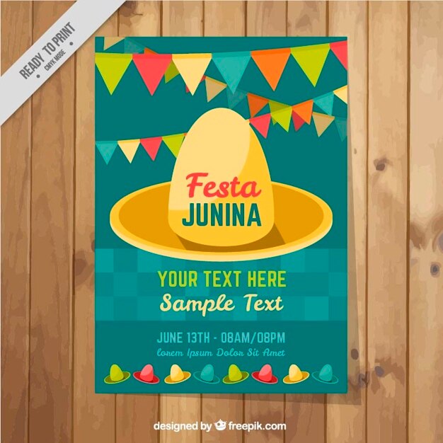 Free vector hat and garlands festa junina flyer