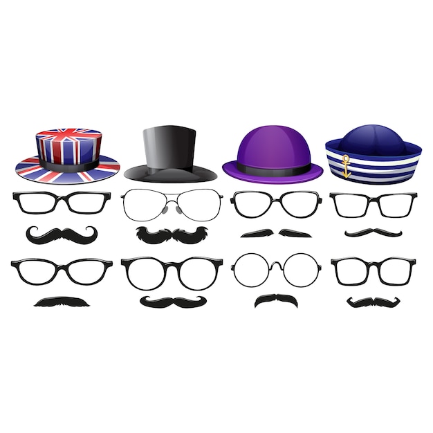 Free vector hats, glasses and moustaches collection