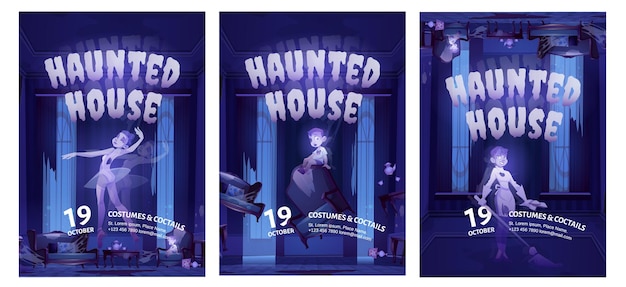 Free vector haunted house flyers