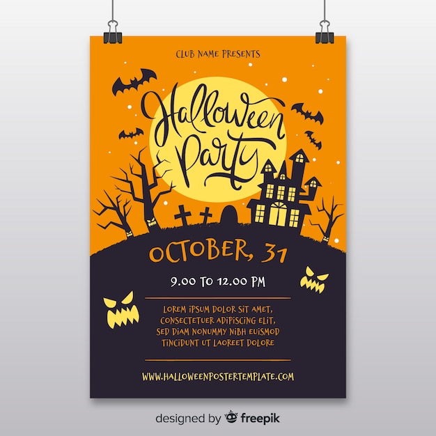 Free vector haunted house halloween party flyer template