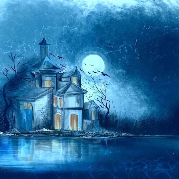 Haunted house with dark horror atmosphere background