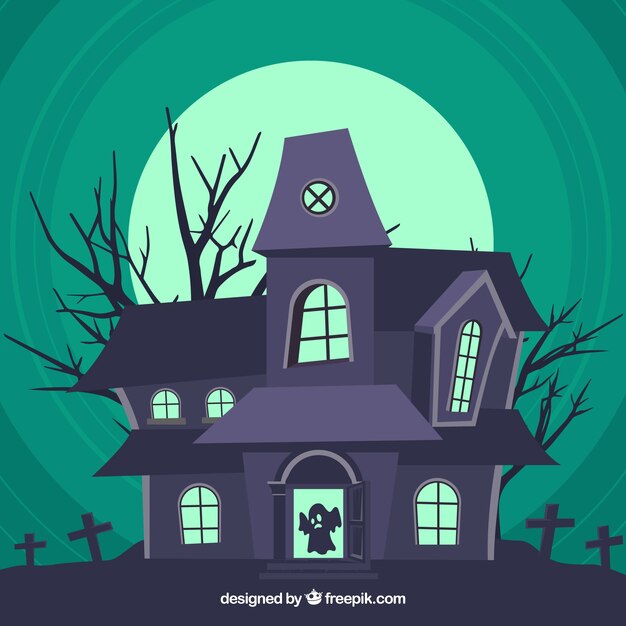 haunted house with tombstones