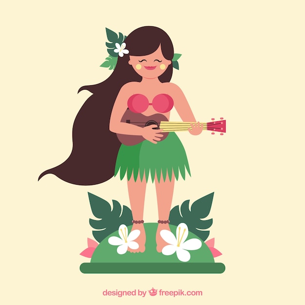 Free vector hawaiian background playing the ukulele