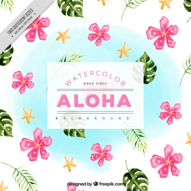 Free Vector hawaiian background of pretty flowers and palm leaves