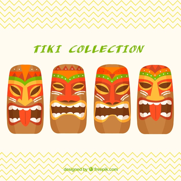 Free vector hawiian collection of tiki masks